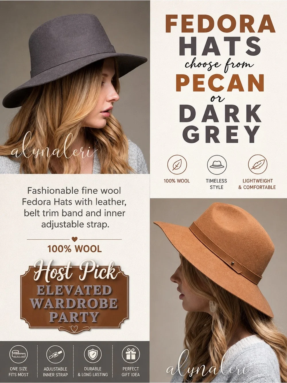 Fedora Hats Pecan or Dark Grey 🎉2×HOST PICK🎉